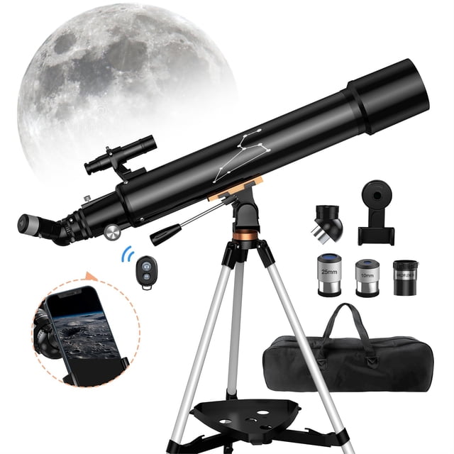 Telescopio, telescopios de 80 mm de apertura y 800 mm para adultos, astronomía, niños y principiantes, telescopio profesional refractario portátil de alta potencia con trípode ajustable, bolsa y adapt