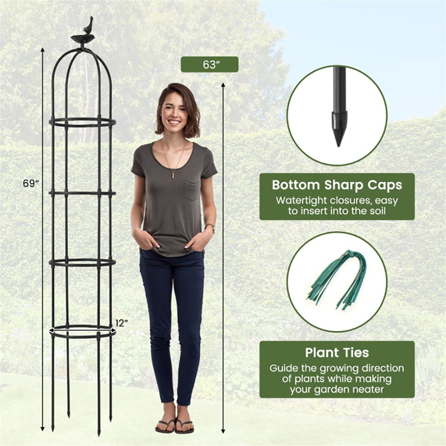 Spaco 2-Pack Garden Obelisk Trellis for Climbing Plants, Garden Tomato Cage, Decorative Rustproof Cucumber Trellis for Indoor & Outdoor, Black