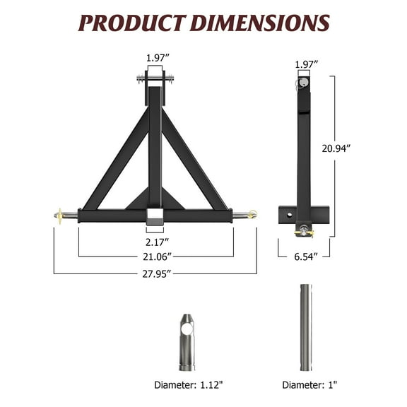 Yeshouse 3 Point 2 Inch Trailer Hitch Receiver,Heavy Duty Tractor Drawbar Adapter,Category 1 Quick Hitch Attachment for Subcompact Tractors,Farm Equipment Towing Ball Hook,Black