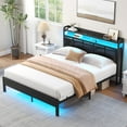 thumbnail image 7 of Greenstell Queen Size Bed Frame with Charging Station, LED Lights, Upholstered Headboard & Storage Shelves, No Box Spring Needed, Noise-Free, Black, 7 of 7