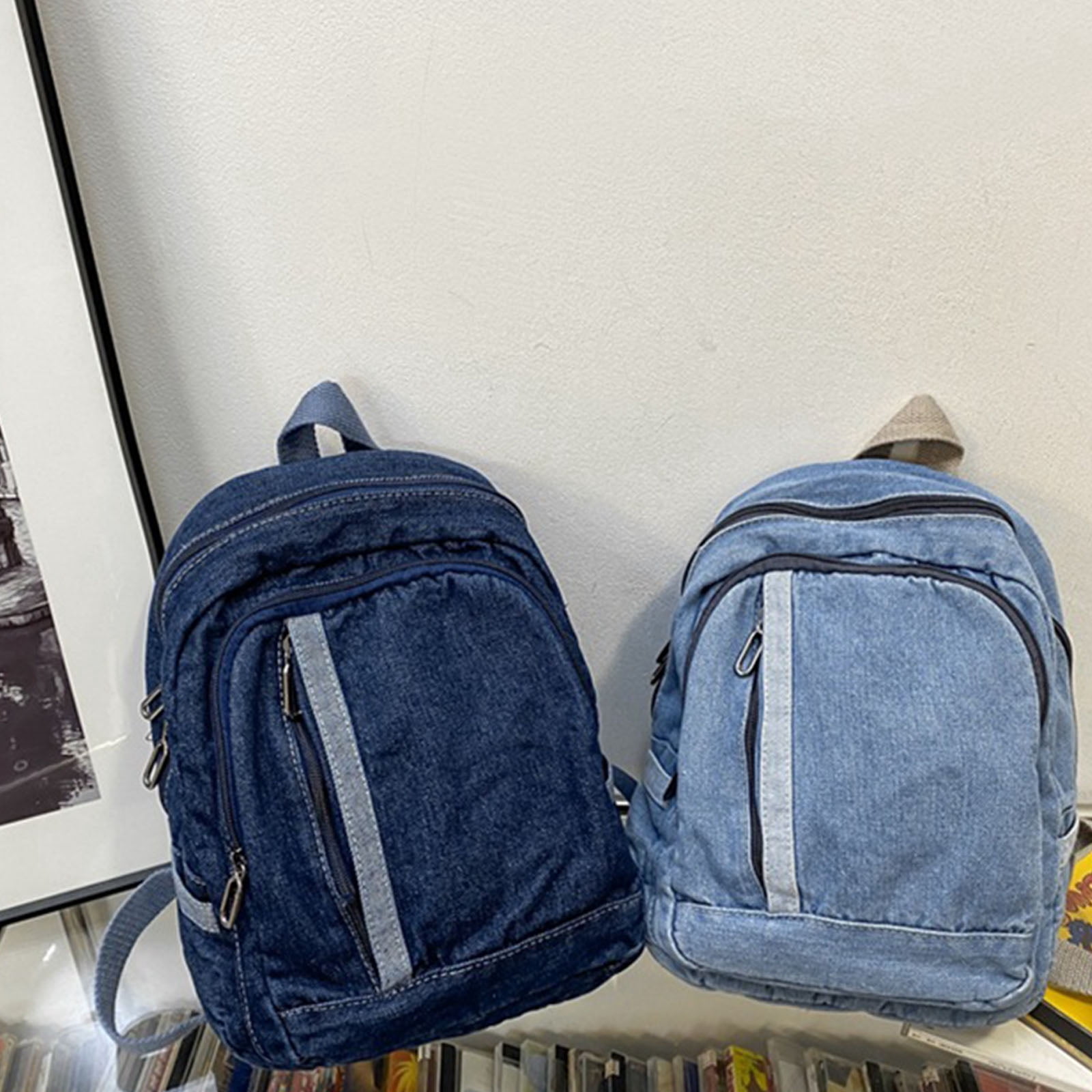 Vintage Denim Daypack Blue Jean Backpack Rucksack Double 