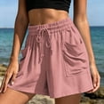 thumbnail image 3 of Bloomae Womens Elastic Waist Wide Leg Shorts Lightweight Drawstring Casual Lounge Short Pants Loose Comfy Summer Beach Vacation Shorts with Pockets, 3 of 10