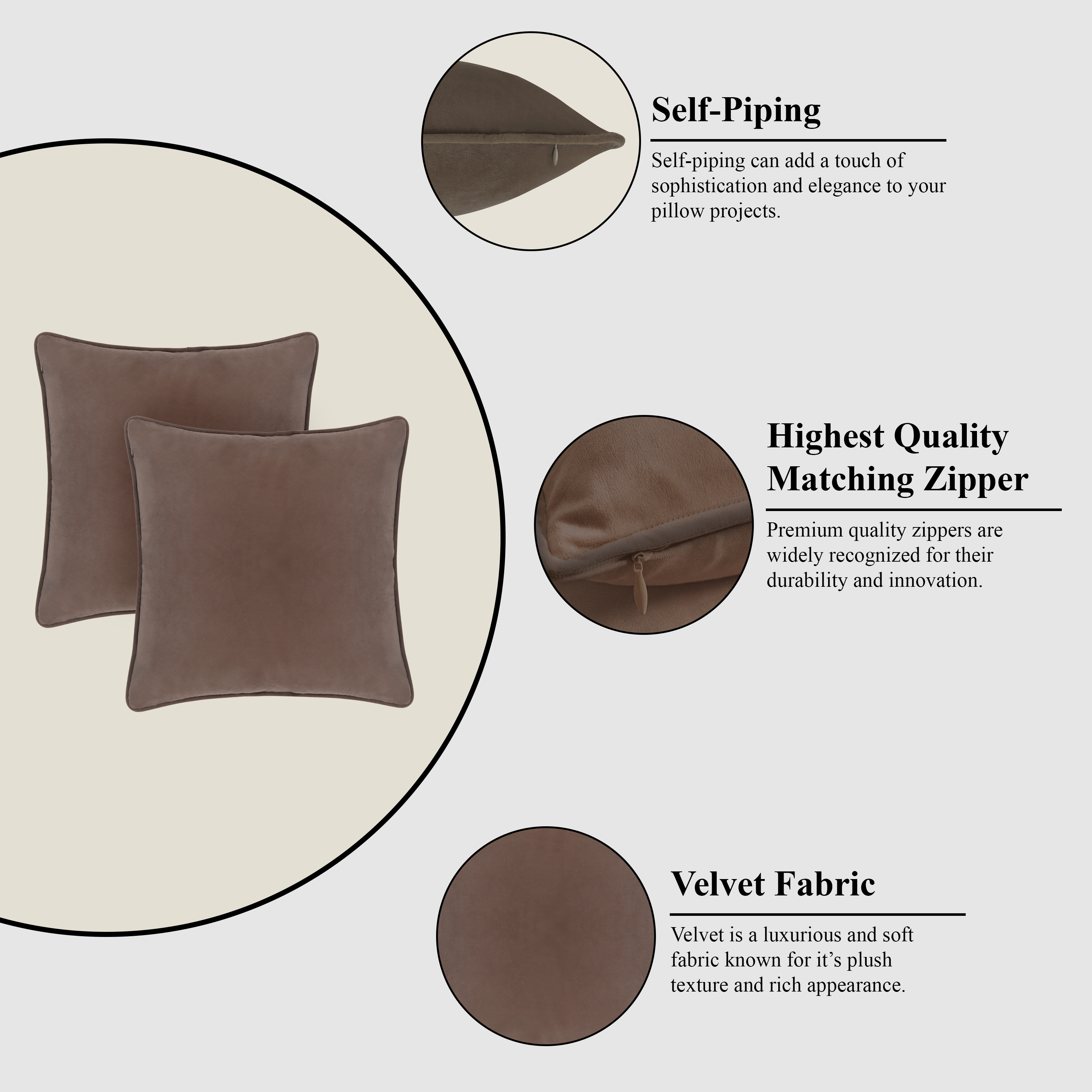 A1HC Set of 2 Luxurious Soft Velvet Throw Pillow Covers Only, 20"x20", Dark Brown, Decorative Cushion Covers with Hidden YKK Zipper for Sofa or Bed