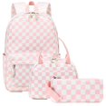 thumbnail image 1 of Set de Mochila Escolar Bluboon Rosa Blanco a Cuadros 30x14x43 cm, 1 of 5