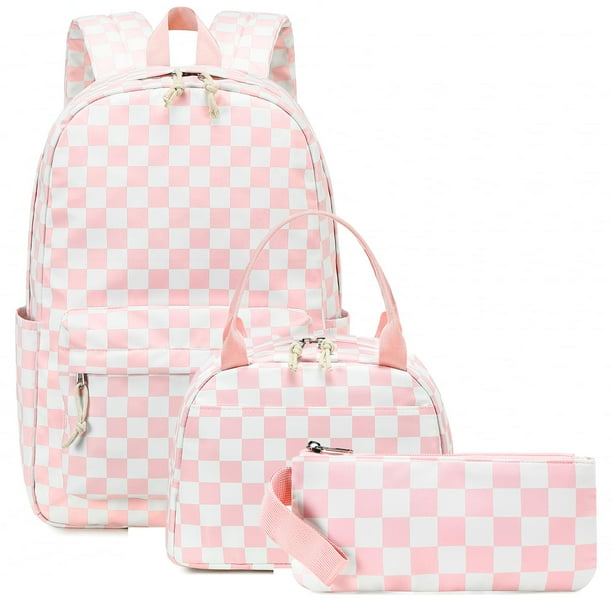 Set de Mochila Escolar Bluboon Rosa Blanco a Cuadros 30x14x43 cm