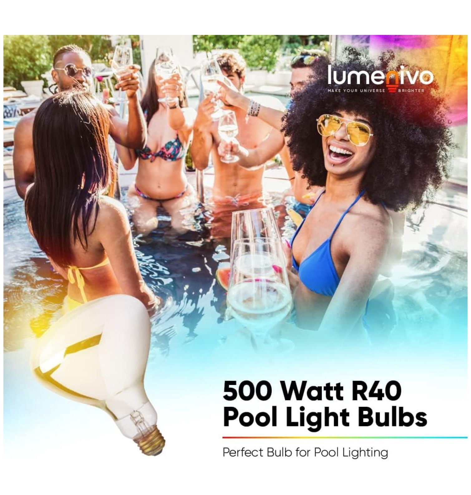R40 500 Watt Pool Bulb Replacement for R40FL500/HG Incandescent Flood Reflector Inground Pool Light Perfect for Night Swimming - E26 Medium Screw Base - Frosted Glass - 120V