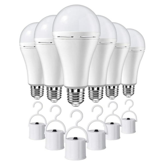 6 Pack Rechargeable Emergency LED Bulb, Multi-Function Battery Backup Emergency Light for Power Outage Camping Outdoor Activity 9W 900LM 60W Equivalent White Daylight 6000K with E26/E27 Base