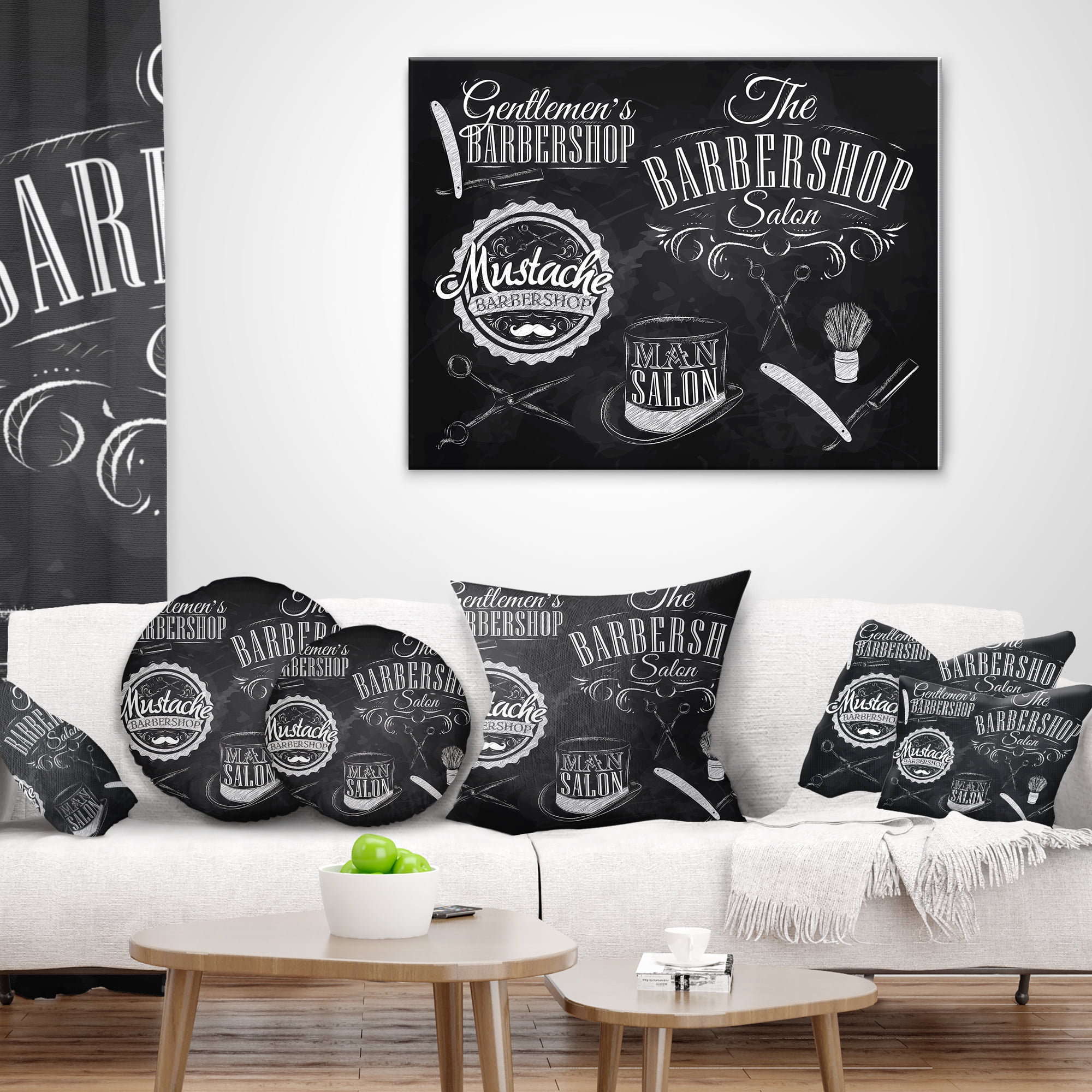 Designart Set Barbershop - Abstract Throw Pillow - 12x20