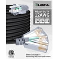 thumbnail image 2 of Cable de extensión PLUGTUL de 25 pies, 12/3, 3 salidas, calibre 12, impermeable, 2 of 6
