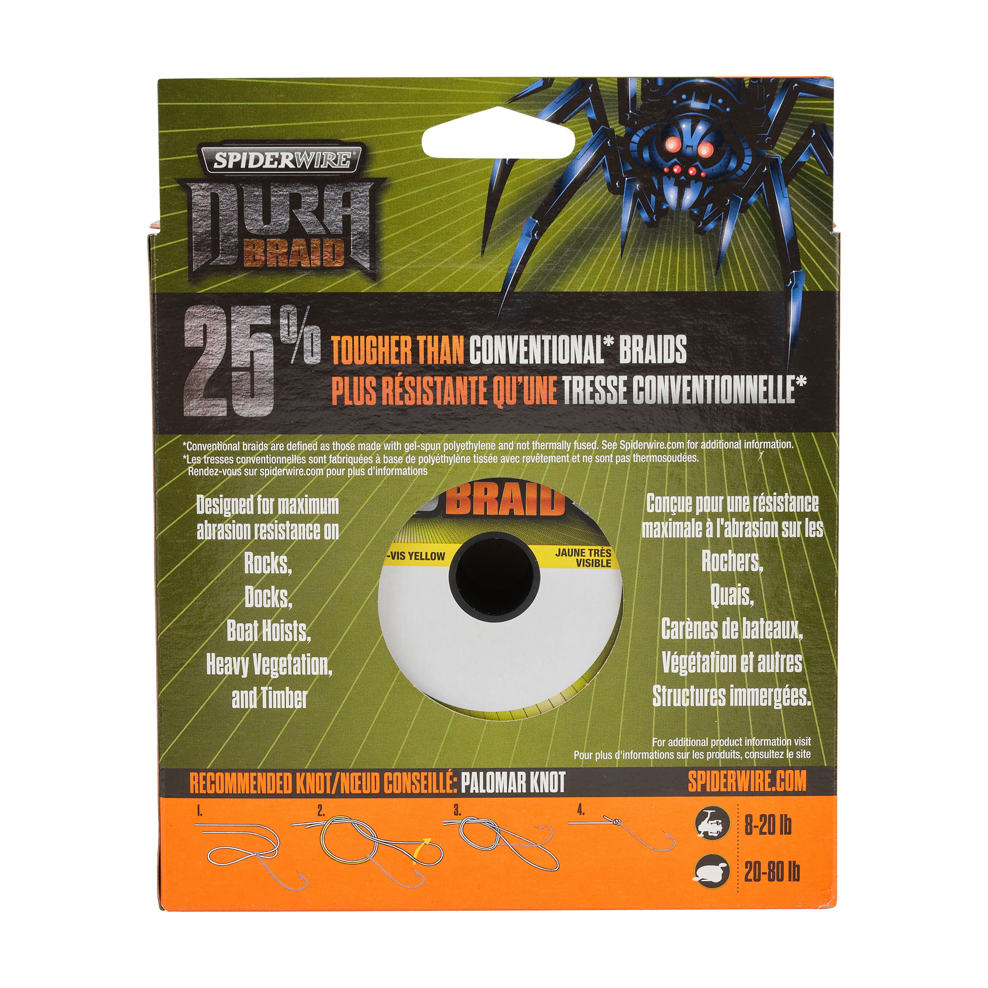 SpiderWire DuraBraid Fishing Line, Hi-Vis Yellow, 65 lb Test Strength, 500 yd
