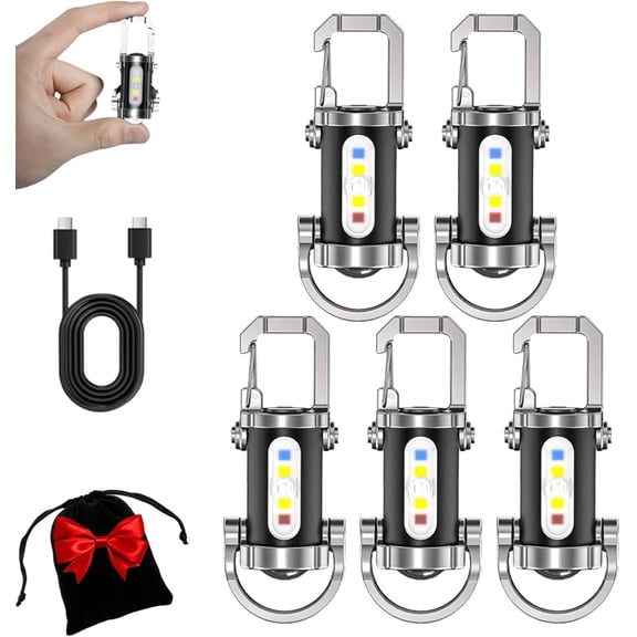 Portable Rechargeable Bright Keychain Flashlight Phone Charger, 2025 New Keychain LED Flashlight Rechargeable, 1200 Lumens Waterproof Mini Edc Compact Keychains Flashlight, 7 Modes Type-C (5)