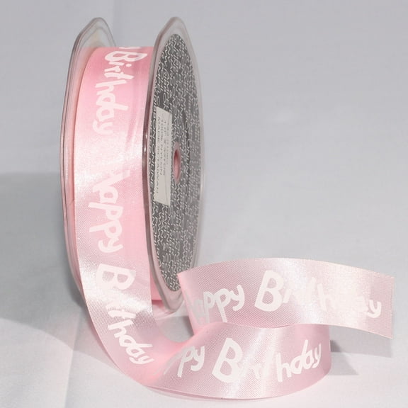 The Ribbon People Pink Satin "Happy Birthday" Printed Craft Ribbon 1" x 132 Yards