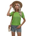 thumbnail image 4 of Womens Short Sleeve Cable Knit Sweater Tops Crewneck Spring Summer Shirts Business Dressy Casual Outfits Green XL, 4 of 5