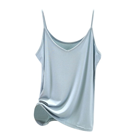 AWZXDE Women Solid Color V Neck Thin Strap Camisole Sleeveless Fitted Vest Tank Top For Women For Innerwear Layering Light Blue,M