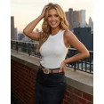 thumbnail image 6 of CHICME Rhinestone Tank Tops For Women Solid Color Ribbed Crew Neck Sleeveless Basic Vest Slim Fit Party Y2K Womens Sparkly Top White-M, 6 of 9