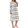 thumbnail image 4 of INSPIRAR CHIC Camisón de Mujer de Algodón a Rayas de Manga Larga con Sujetador Incorporado Impreso Cuello Redondo Invierno Midi Ropa de Dormir Vestido de Noche L Blanco, 4 of 6