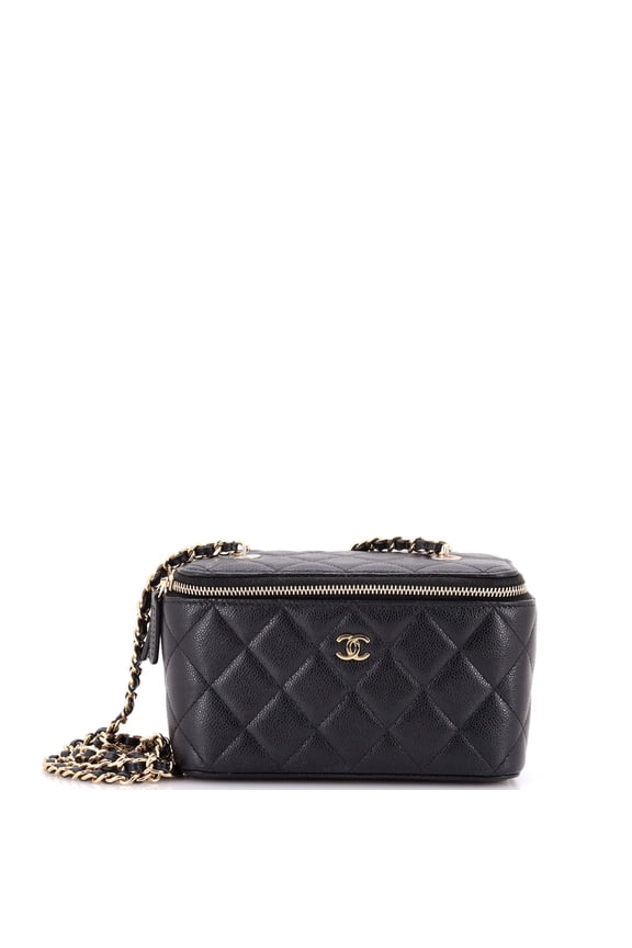 Pre-Owned Classic Vanity Case with Chain Quilted Caviar Small By Rebag