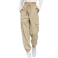 thumbnail image 2 of VBVC Women's Drawstring Cargo Jogger Pants , Y2K Parachute Trousers For Women , Ladies' Lightweight Athletic Pants with Pockets, Khaki , S-2XL, 2 of 6
