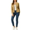 thumbnail image 3 of MODA NOVA Juniors Round Neck Button Down Ruffled Hem Cropped Washed Denim Jacket, 3 of 7