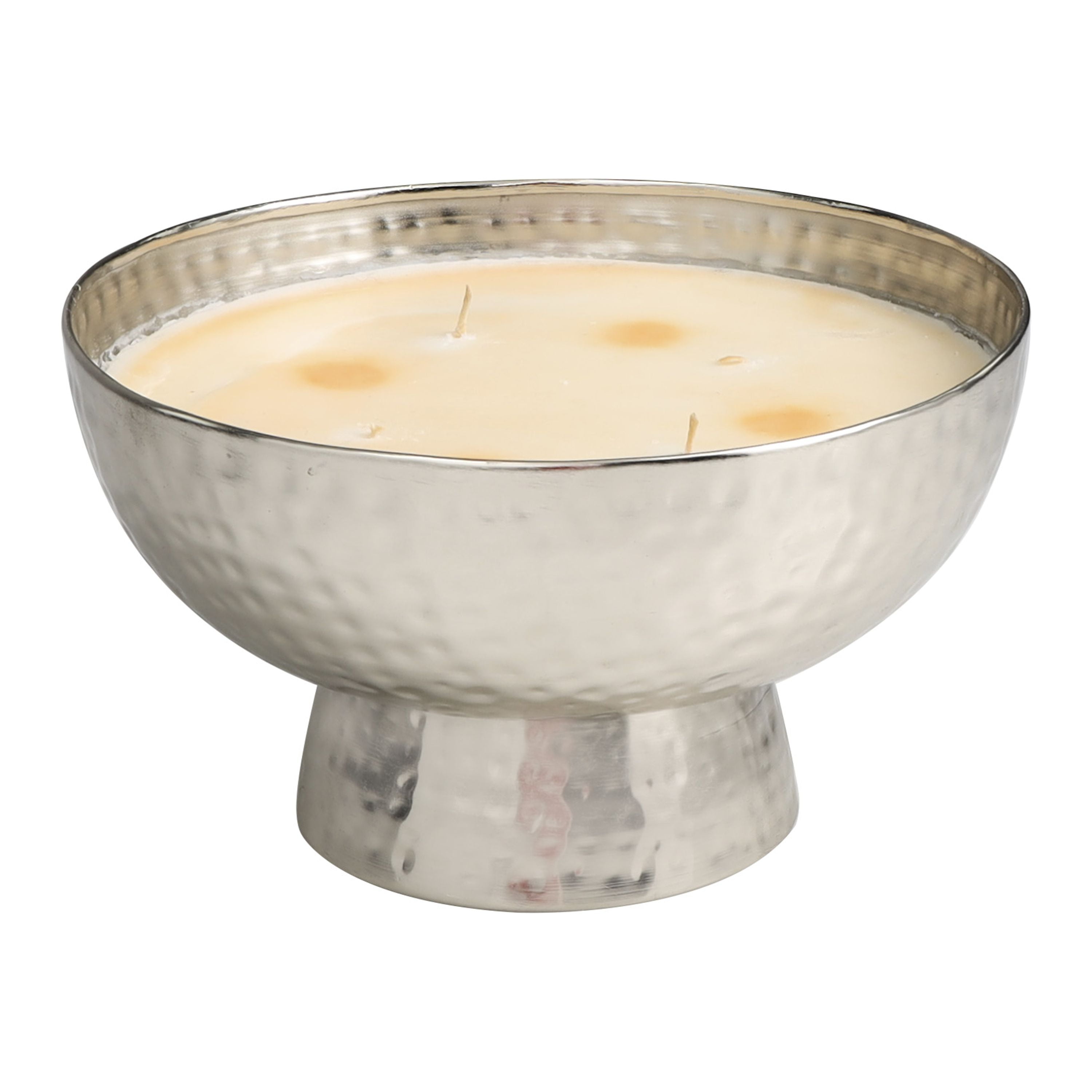 CosmoLiving by Cosmopolitan Silver Metal Jasmine Scented Wide Hammered 70 oz 4 Wick Candle with White Wax