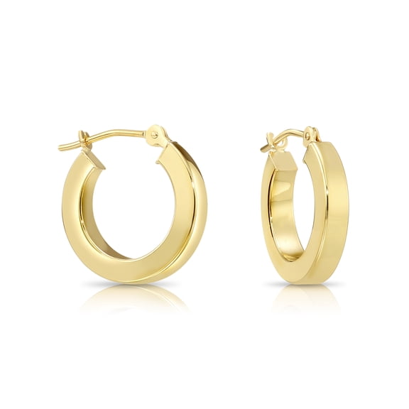 Tilo Jewelry 14K Yellow Gold Polished Chunky Square Tube Hoop Earrings (15mm) for Women & Unisex