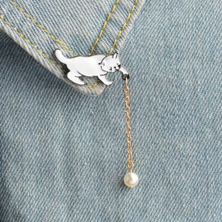 HOOUN Cute Enamel Pearl Cat Brooch Pins Shirt Collar Pin Breastpin Women Jewelry Y-lq@