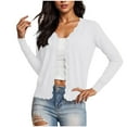 thumbnail image 5 of Gmluru Summer Cardigans For Women Lightweight Long Sleeve V-Neck Short Solid Color Knitted Button Hoodless Casual Outwear White 2XL, 5 of 9