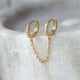 thumbnail image 2 of Pendientes de la cadena para las mujeres de doble Piercing Dangle Cadena Huggie Hoop Pendientes Cubic Zirconia Pearl Stud Pendientes para las mujeres de doble Conjoined Pendientes, 2 of 5