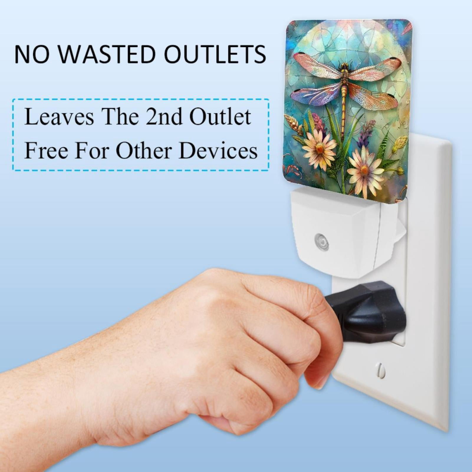 PhooArto Dragonfly Flowers Painting Plug in LED Night Light Auto Sensor Dusk to Dawn Decorative Night for Bedroom, Bathroom, Kitchen, Hallway, Stairs, Baby's Room, Energy Saving