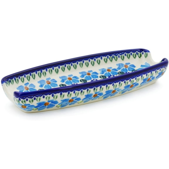 Polish Pottery 9¼-inch Corn Tray (Pansy Morning Theme) Hand Painted in Boleslawiec, Poland Certificate of Authenticity