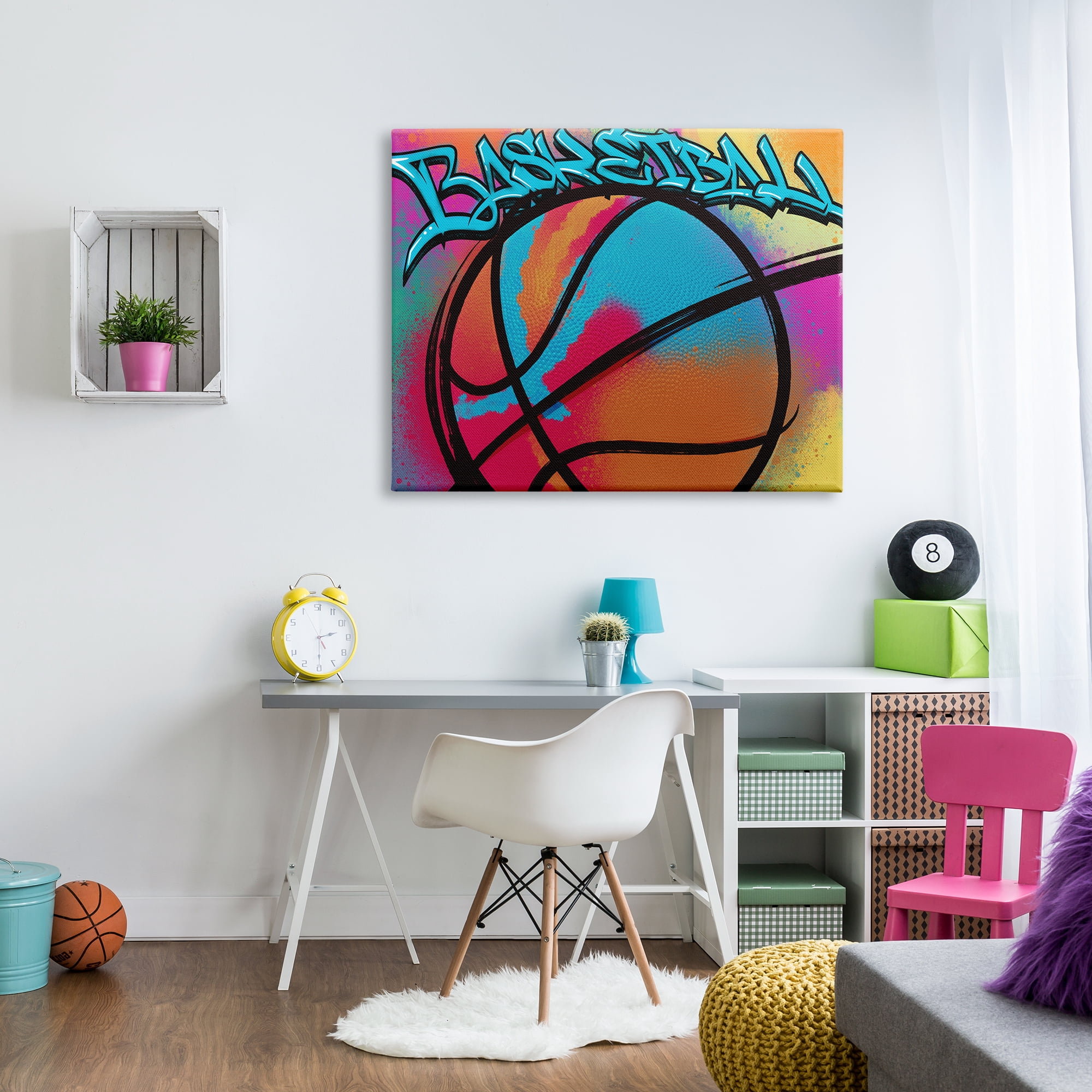 Stupell Industries Urban Sports Basketball Abstract Painting Gallery Wrapped Canvas Art Print Wall Art, 48 x 36