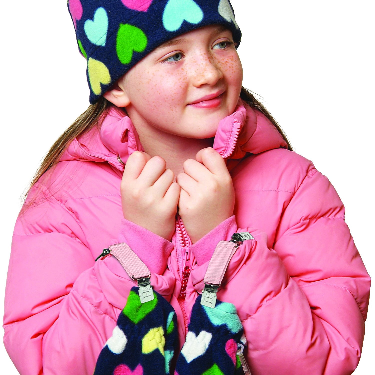 Hold’em Mitten & Hat Cap and Glove Clip Set for Toddler Kids - Peach