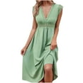 thumbnail image 2 of ClodeEU Women's V Neck Lace Cutout Short Sleeve Dress ,Patchwork Midi Dress for Spring Summer Green,Womens Plus M, 2 of 6