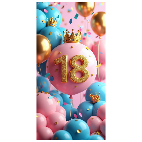 LUUFILx 18th Birthday Party Backdrop Pink Blue Balloons Gold Crown Banner Decorative Props Celebration Background Décor Festive Supplies Event Decoration