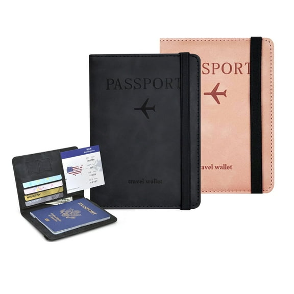 Passport Holder for Travel 2 Pcs, Passport Cover Wallet Case Women Men Family Travel Cruise Ship Essentials, Passport Book Holders Travel Gifts Vacation Must Haves