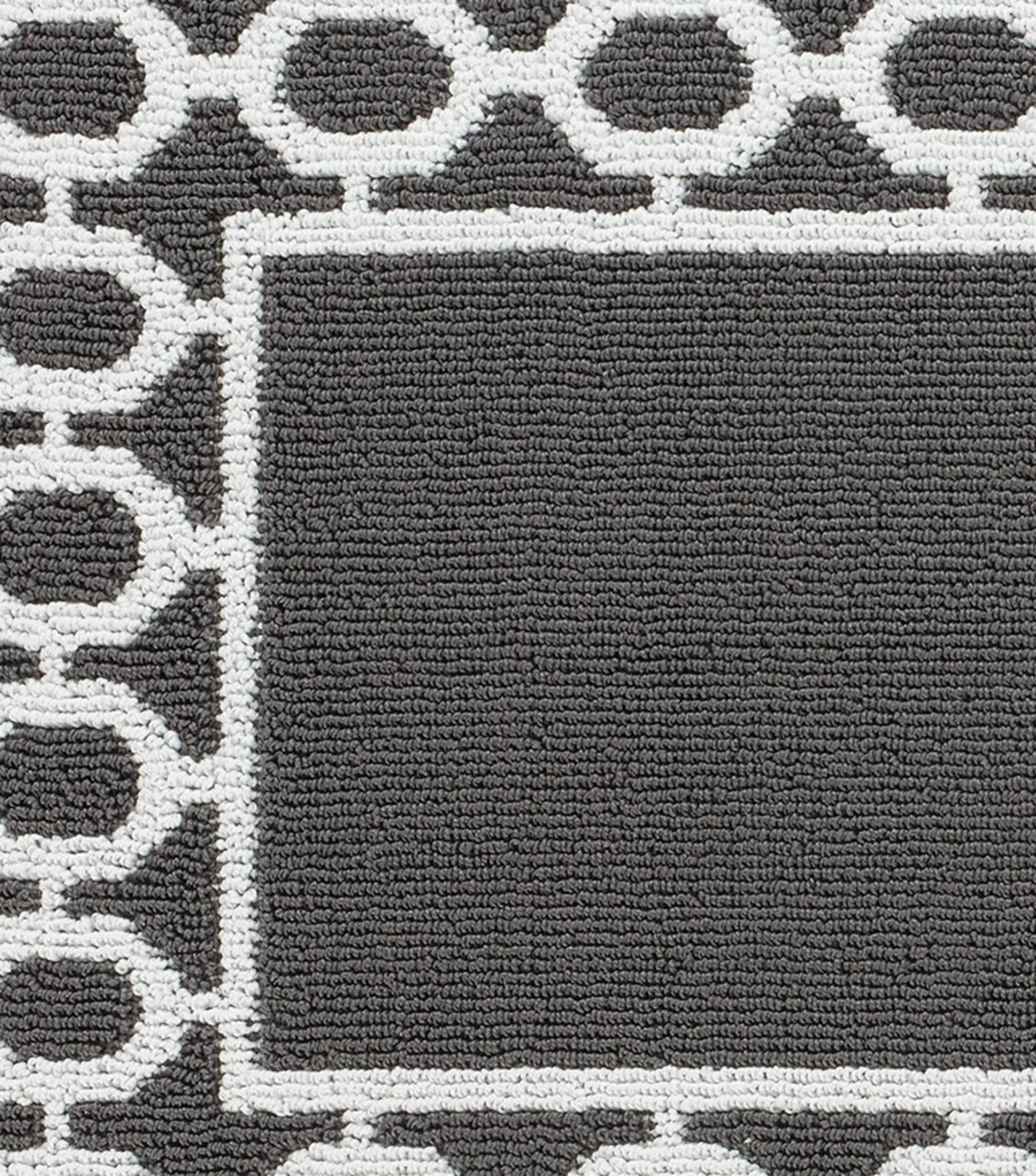 Washable Skid-Resistant Runner Rug, Trellis Border, Dark Grey and White, 26" x 45"