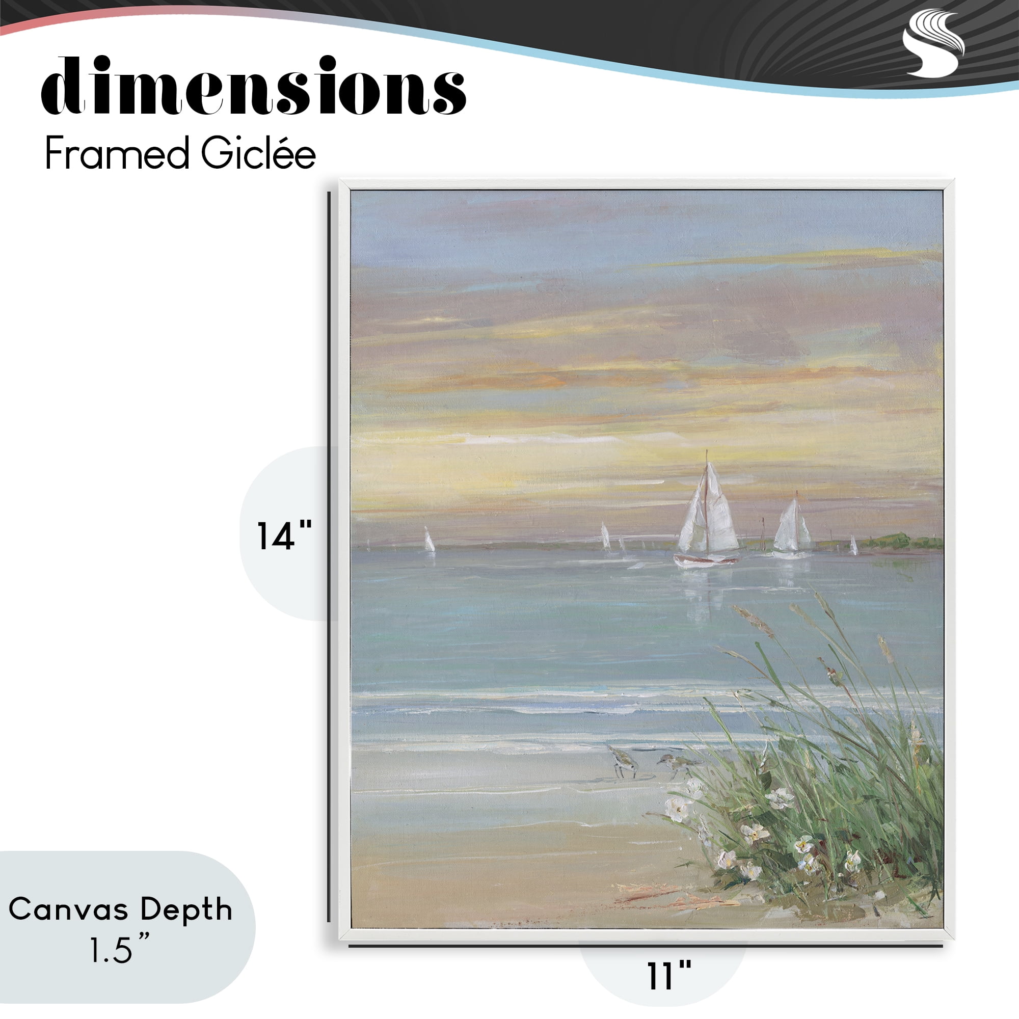 Stupell Industries Sailboats Beyond Sandy Shore White Framed Giclee Art, design by Sally Swatland