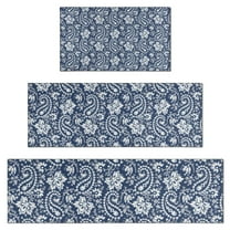 Blue Pioneer Flower and Paisley Pattern Kitchen Rugs Sets Of 3,Kitchen Runner Rugs Non Skid Washable,Decorative Kitchen Floor Mats for Kitchen,Sink,Laundry,17"x30"  17"x47"   17"x59"