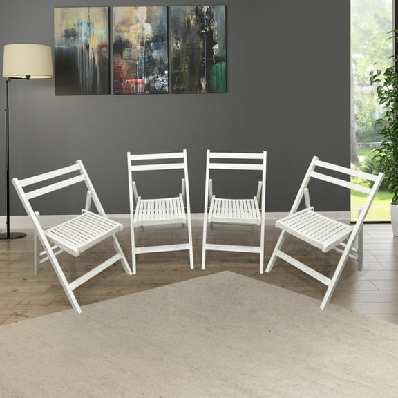 Furniture Slatted Wood Folding Special Event Chair White Set of 4 FOLDING CHAIR FOLDABLE STYLE