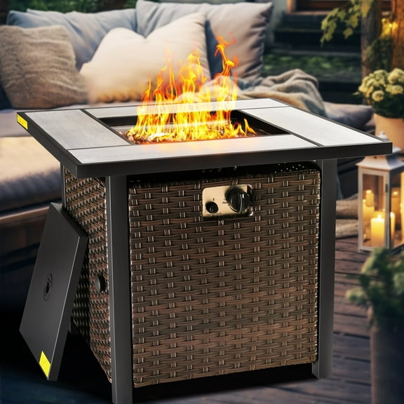 Ovios 30 Inch Propane Fire Pit CSA-Listed Outdoor Fire Pit Table, 50,000 BTU Wicker Gas Fire Pits for Outside with Lid and Lava Rock on Patio Deck Garden Backyard