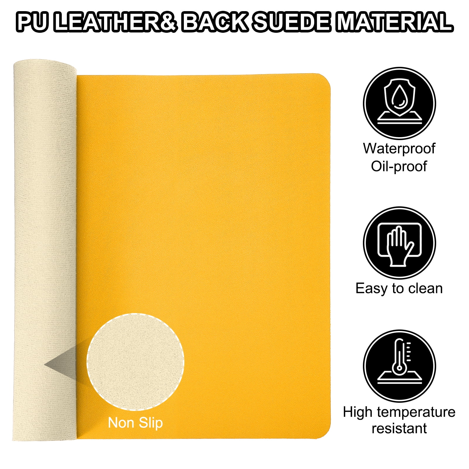 Uxcell 48"x17" Large Desk Mat, PU Leather Dual Side Large Desk Pad, Yellow
