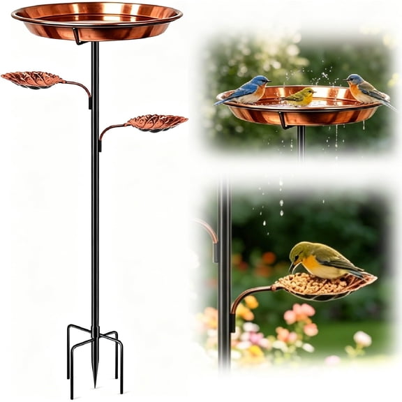 XIMEI Bird Bath for Outside, 12" Copper Disc Birdbath, Upgraded Vintage Freestanding with 5-Pronged Base & 3 Bowls, Garden/Yard/Lawn Decor