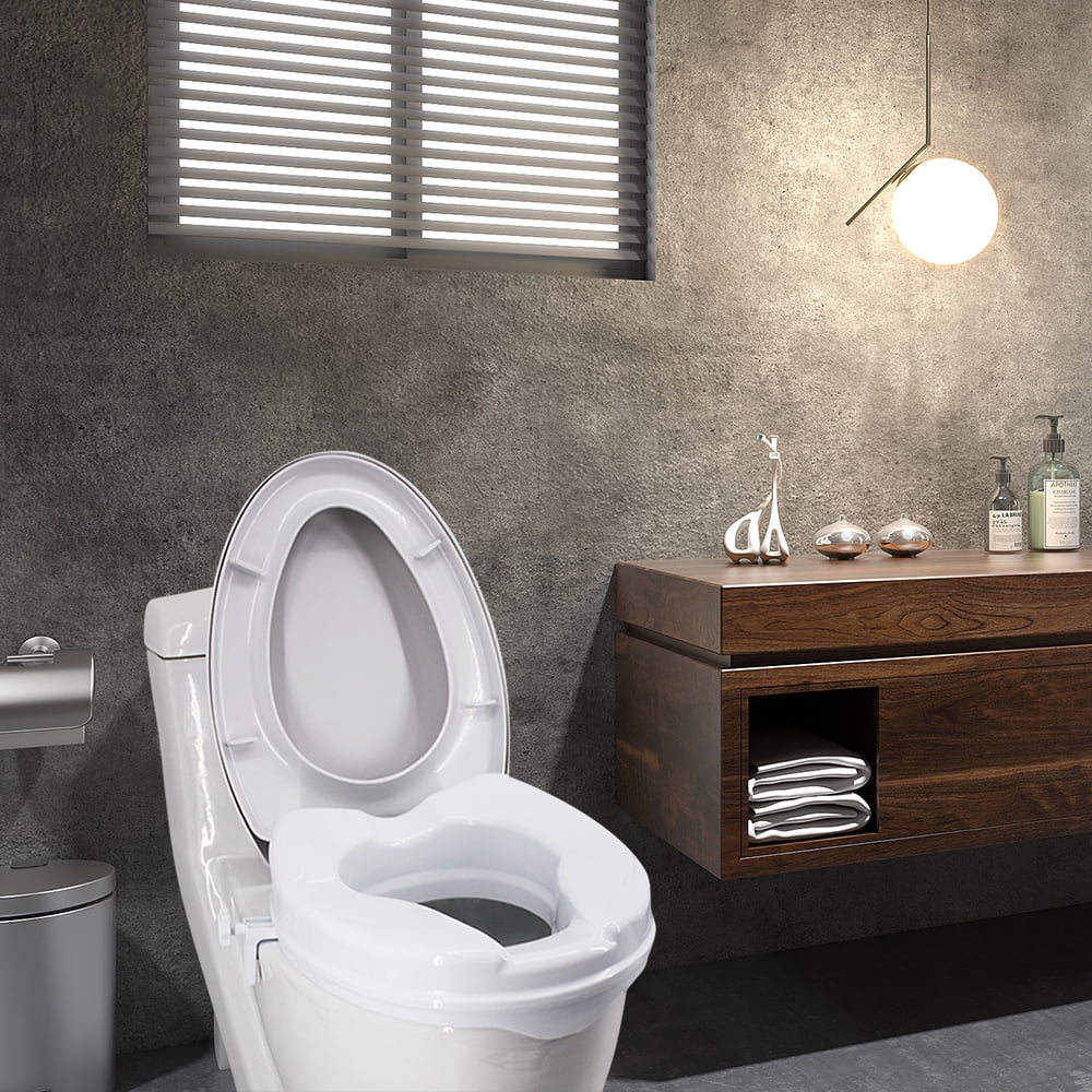 Raised Toilet Seat with Lid 300 Lbs Heavy Duty Elevated Toilet Seat with Tightening Clamps Raised Toilet Seats for Most Elongated Toilets (White, 6 Inches)