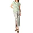 thumbnail image 2 of INSPIRE CHIC Satin Top for Women's Cowl Neck Short Sleeve Dressy Casual Blouse XL Light Green, 2 of 6