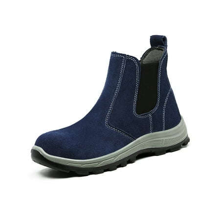 

Rotosw Mens Safety Shoes Heavy Duty Work Boots Steel Toe Protection Boot Men Chelsea Booties Anti-smash Slip Resistant Navy Blue 8