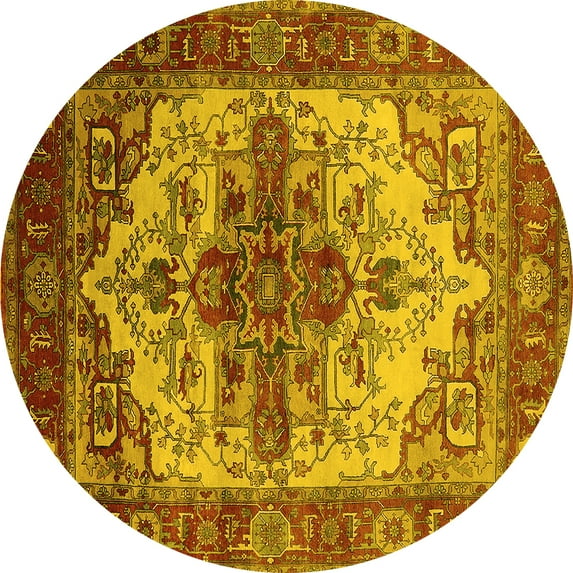 Ahgly Company Machine Washable Indoor Round Persian Yellow Traditional Area Rugs, 5' Round