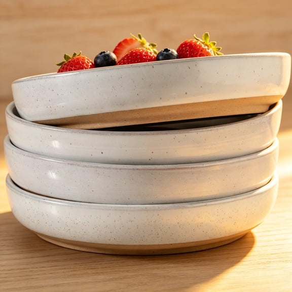 Tikooere ,26OZ Rustic Speckled Two-Tone White & Tan Ceramic Soup Bowl