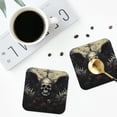thumbnail image 4 of Honeii Vintage Winged Rose Skull print Leather Coaster Set of 4, ideal for safeguarding your furniture from drinks spills and effortless cleanup-Square, 4 of 6