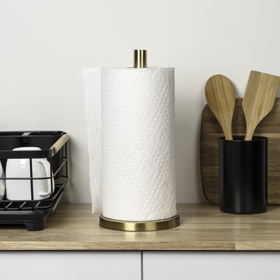 happimess PRH2000G Avery Modern Classic Metal with Non Slip Weighted Base Paper Towel Holder, Gold