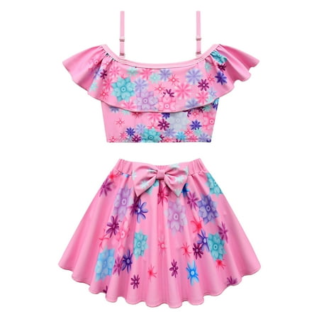 

BESTHUA Kids Girl s 2-piece Swimsuit - Princess Ruffle Flounce Swimsuits | Girl s Spaghetti Strap Bathing Suits | High Stretch 1-shoulder Sling Top Half Swimsuit
